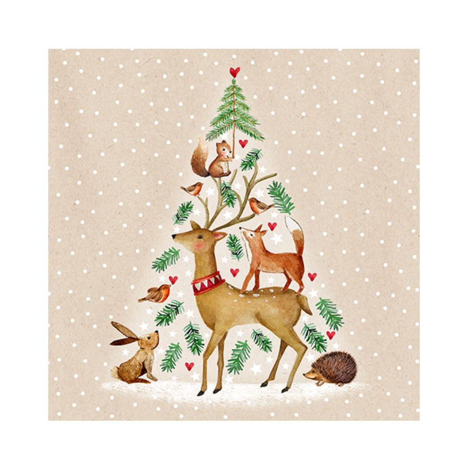 Weihnachtsmotiv, Tiermotiv, Rentier, Baumsilhouette, Polkadots