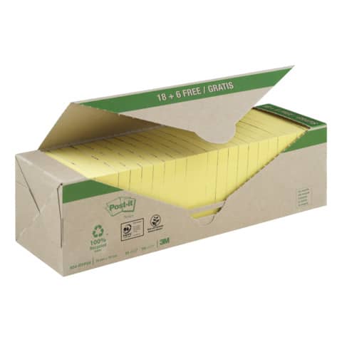 Haftnotizblock Recycling Notes Promotion, 76x76cm, 24x100 Blatt POST-IT 654-RYP24