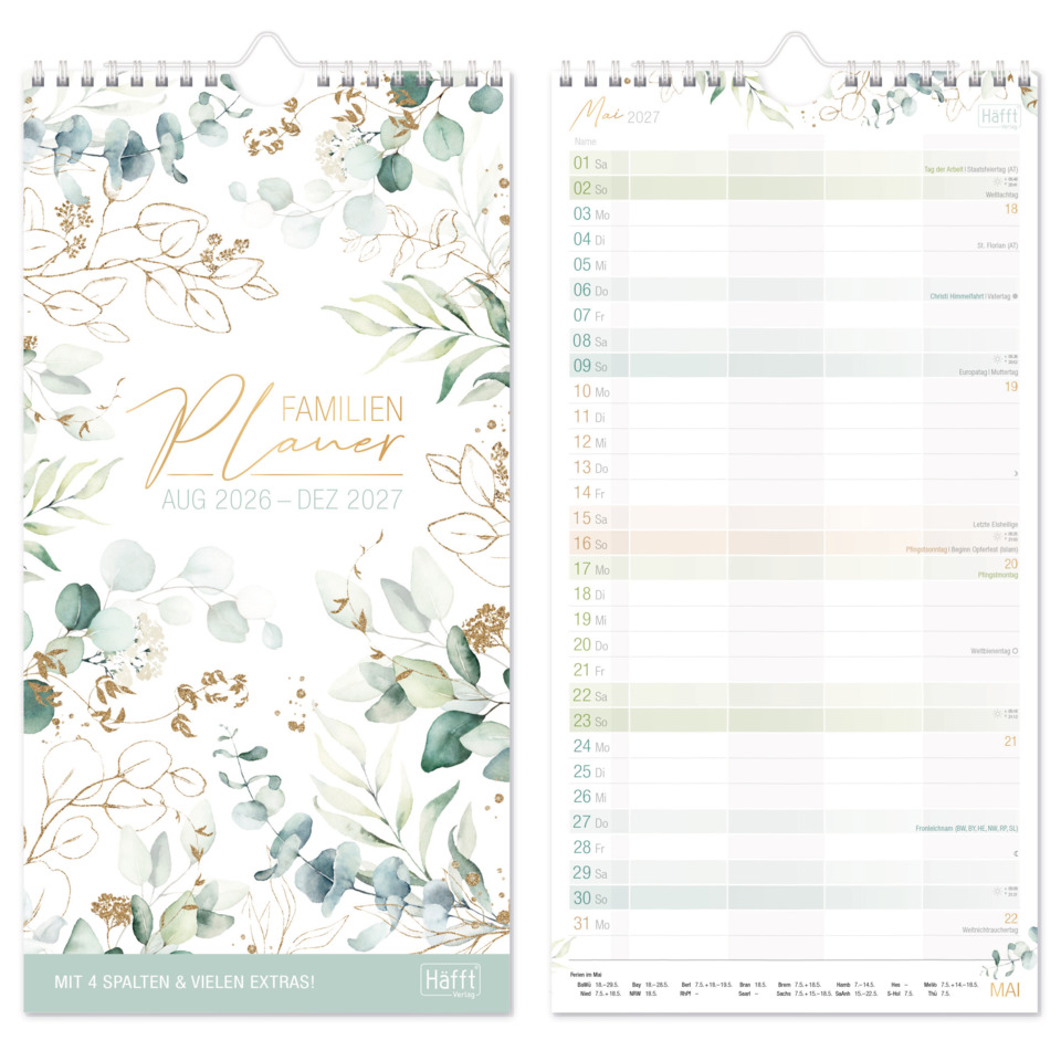 Kalender, Monatskalender, Familienplaner, Blätterteile, A4-Format