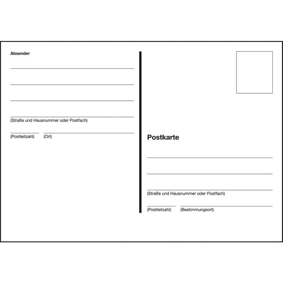 postkarte, karte, layout, post, schwarzlinie