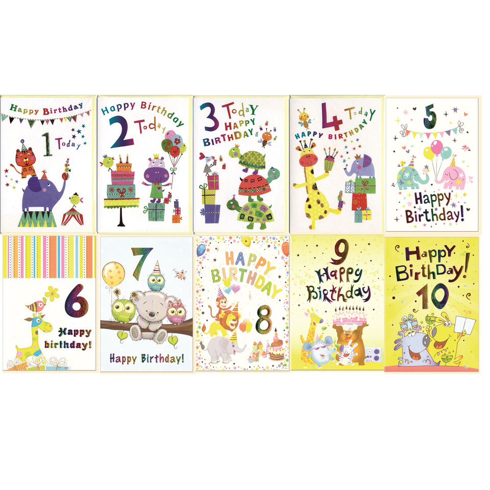 Geburtstagskarte, Birthday, Kinderkarten, Zahl 1-10, Tiermotive