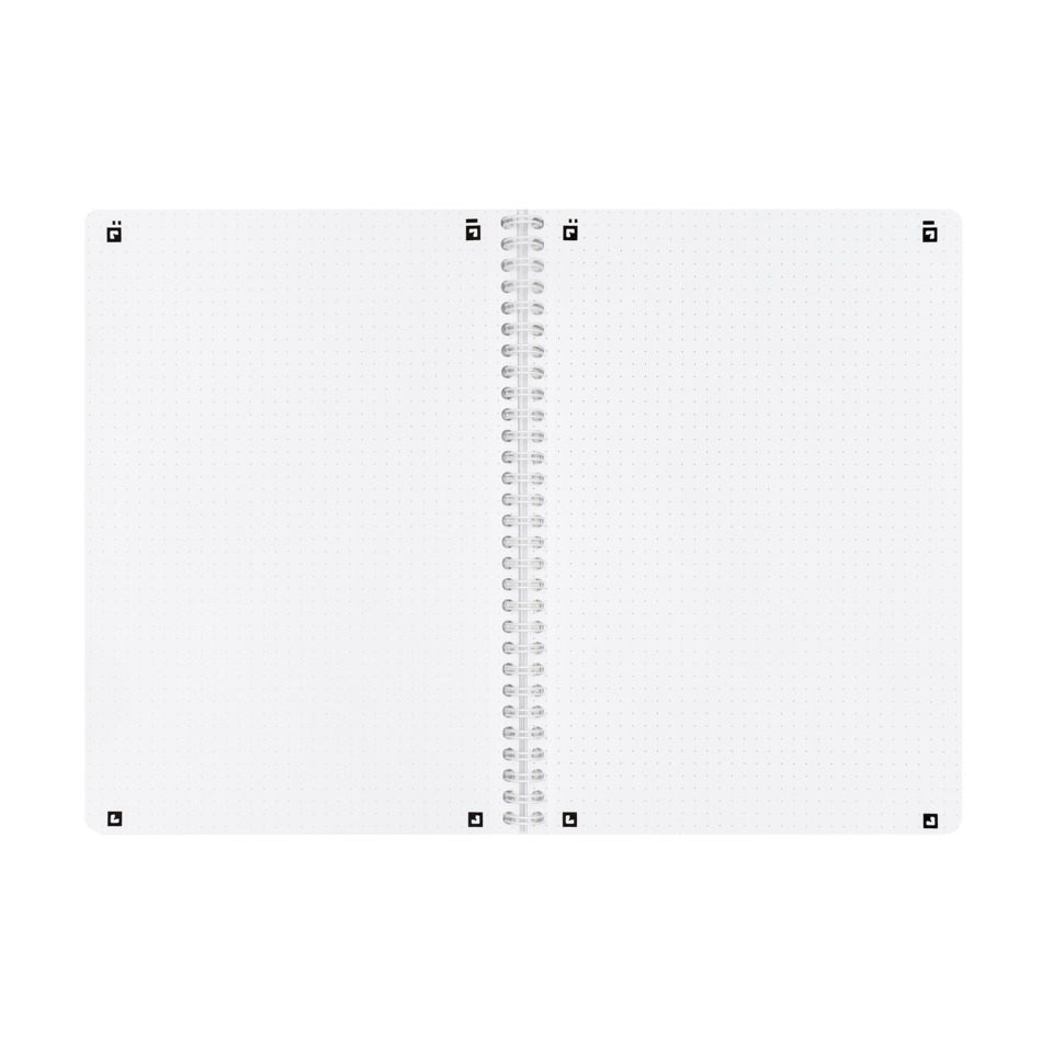 Notizbuch, Spiralbindung, Drahtspiral, weiß, aufgeschlagenes Notizbuch