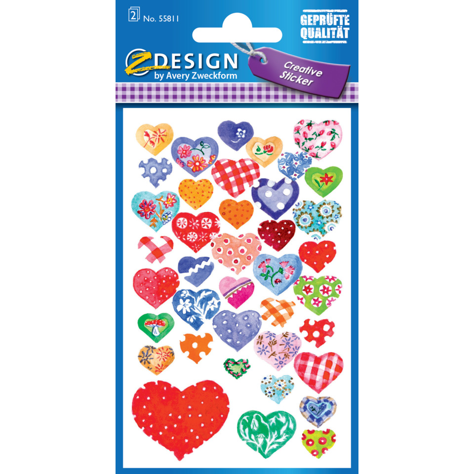 stoffherzen, stickers, herzen, bunt, decorative