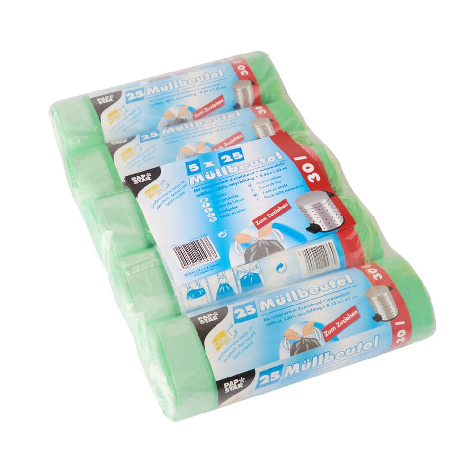 Papiertüten, Müllbeutel, Abfallsäcke, Grün, 5 Rollen