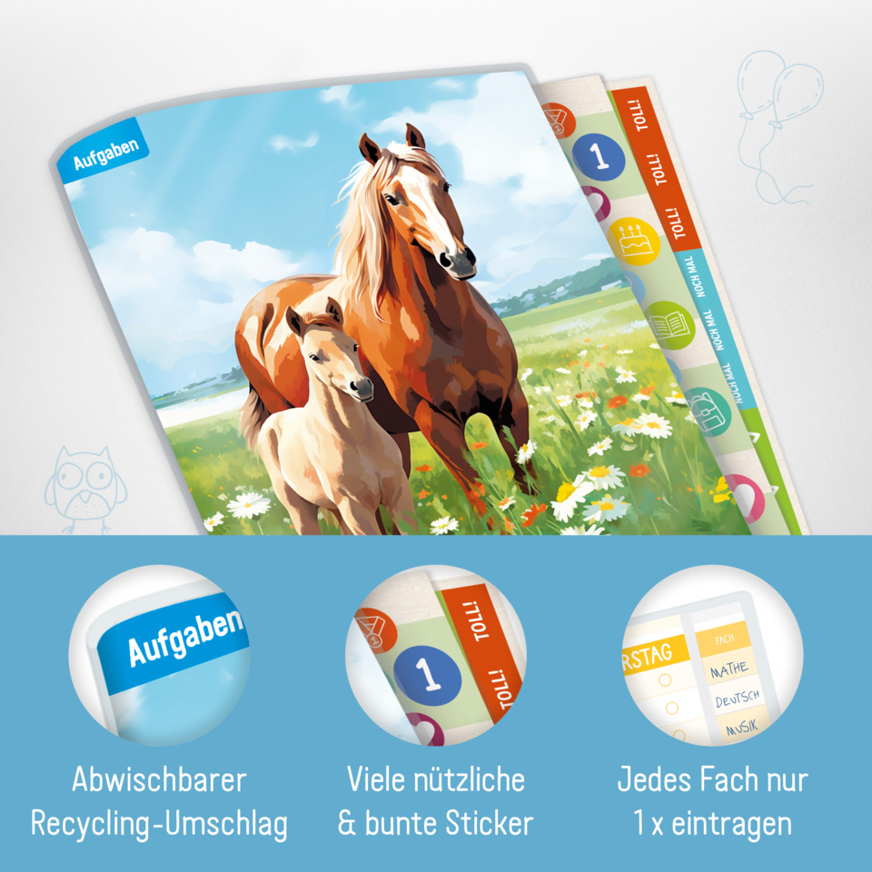Hauptbild, Pferde, Starkes Licht, Wiesenblumen, Tier-Poster