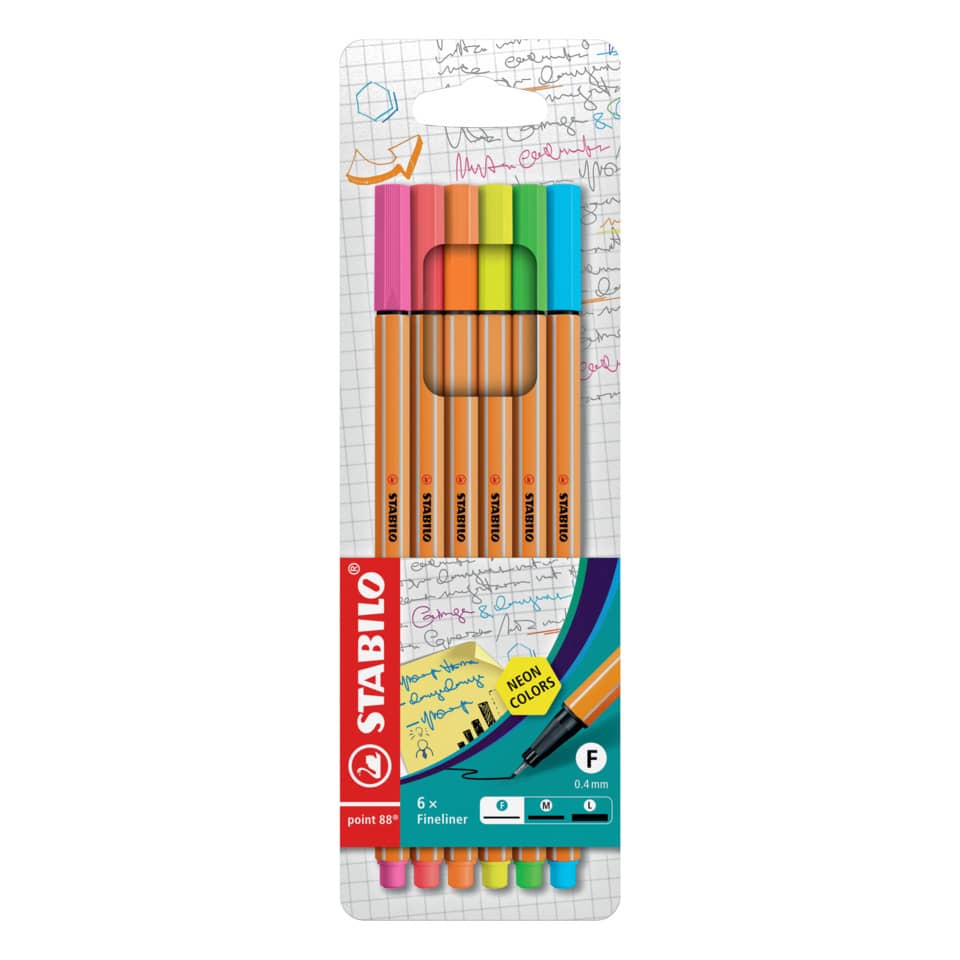 Fineliner point 88® Etui "Neon", mit 6 Stiften STABILO 88/6-1