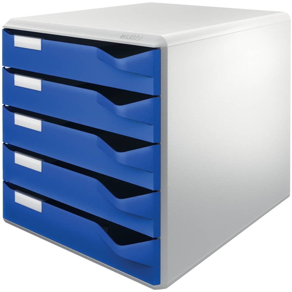 mobiler Schreibtisch, blaue Schubladen, Schrank, Aufbewahrungseinheit, fünf Schubladen