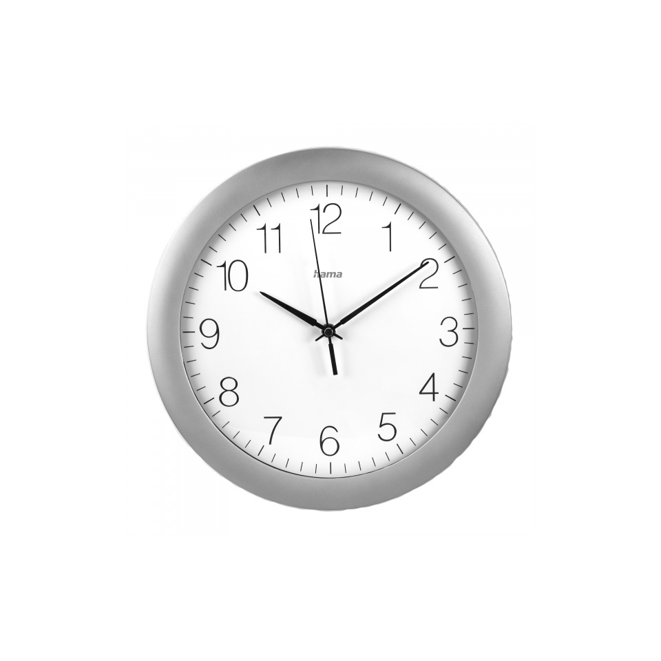 Wanduhr, runder Uhr, Silberrahmen, weißes Zifferblatt, analoge Uhr