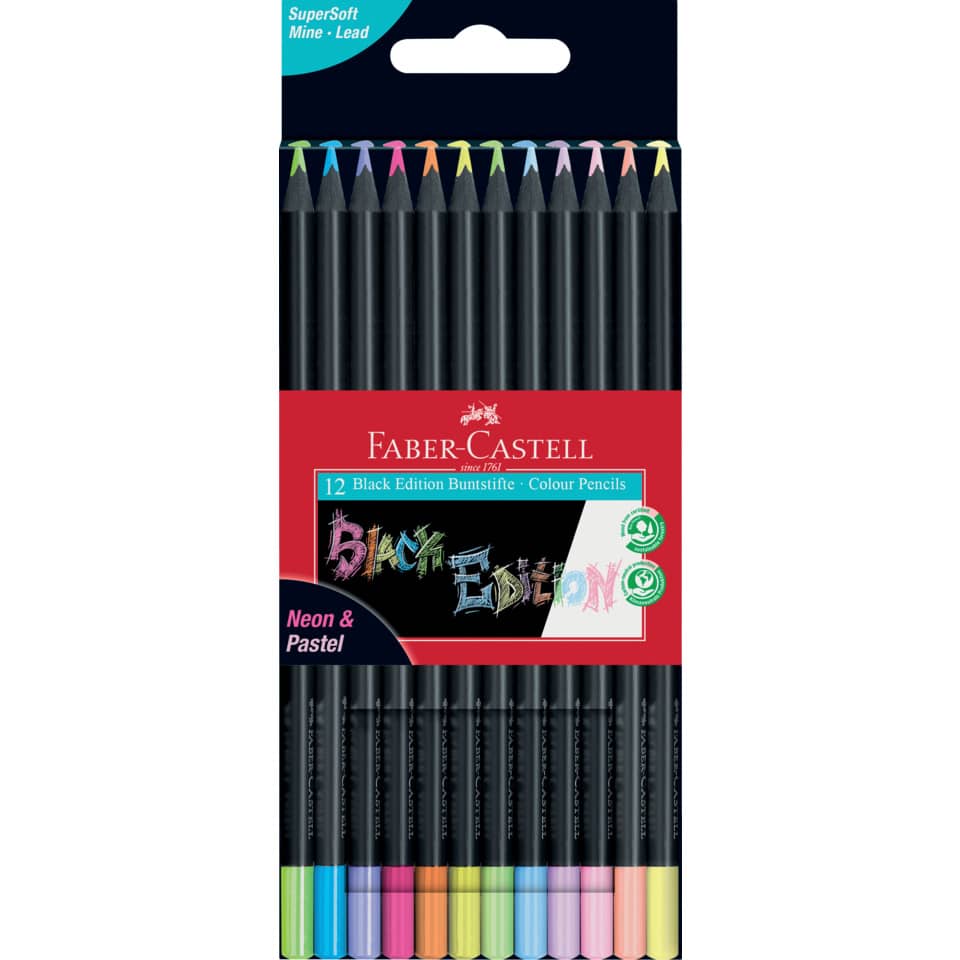 Farbstiftetui Black Edition Neon & Pastell, 12 Stück, sortiert FABER CASTELL 116410