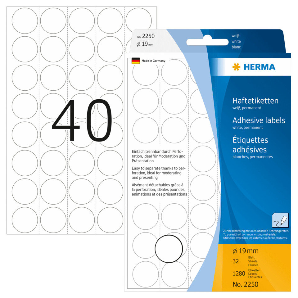 Etiketten, Aufkleber, Klebepapier, Runde Labels, Durchmesser 19 mm, Klebebeschriftungen?, weiß, Kreise, Punkte, Durch perforiertes Blatt