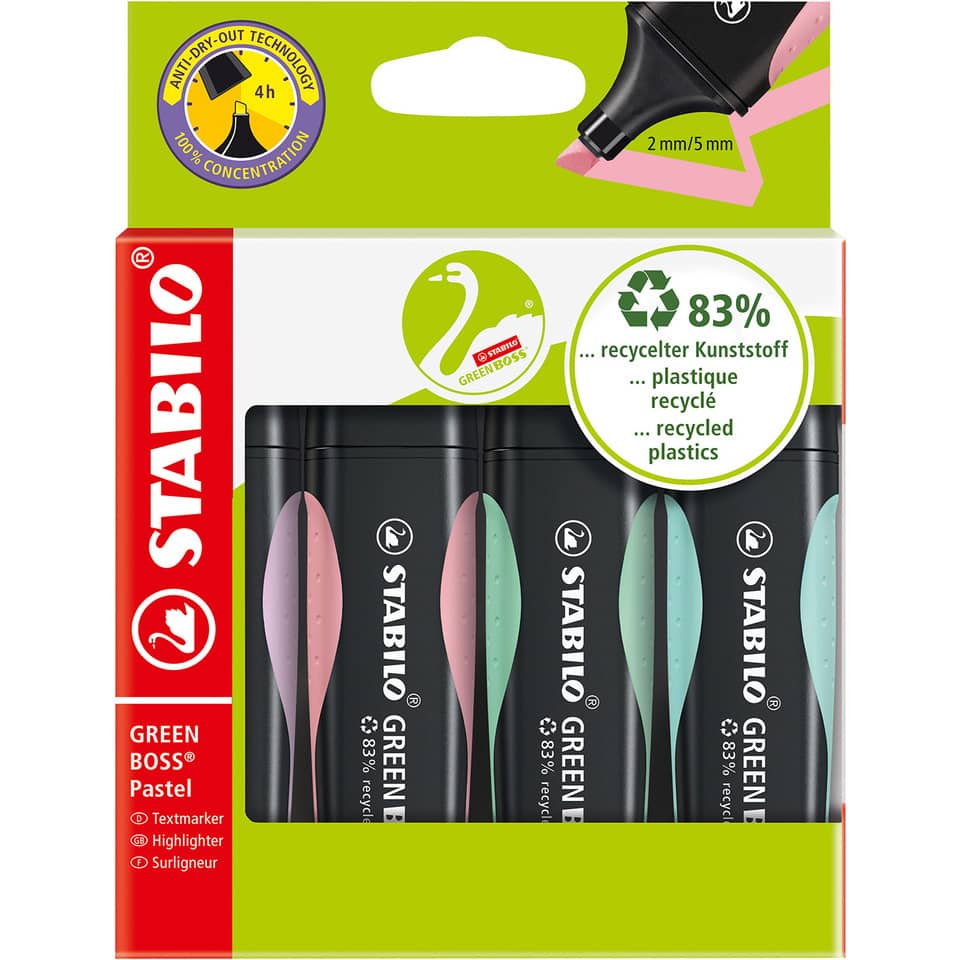 Textmarker GREEN BOSS® Pastel, 2-5mm, soriert STABILO 6070/4-2