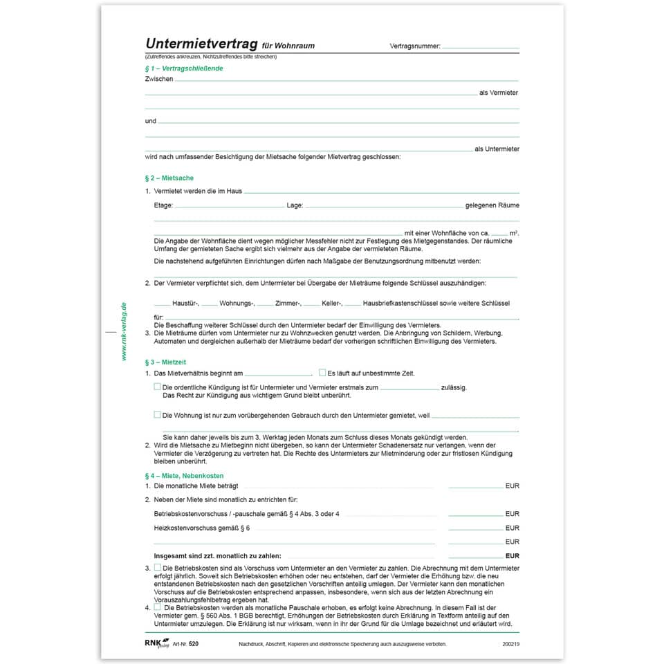 Mietvertrag, Wohnung, Vermieter, Mietdauer, Schlüsselübergabe
