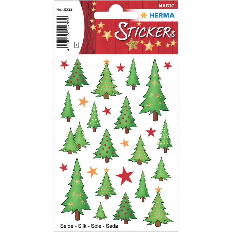 Weihnachtsaufkleber, Tannenbaum Sticker, Stil: Weihnacht, Deko Aufkleber, Silber-/Goldstern optional
