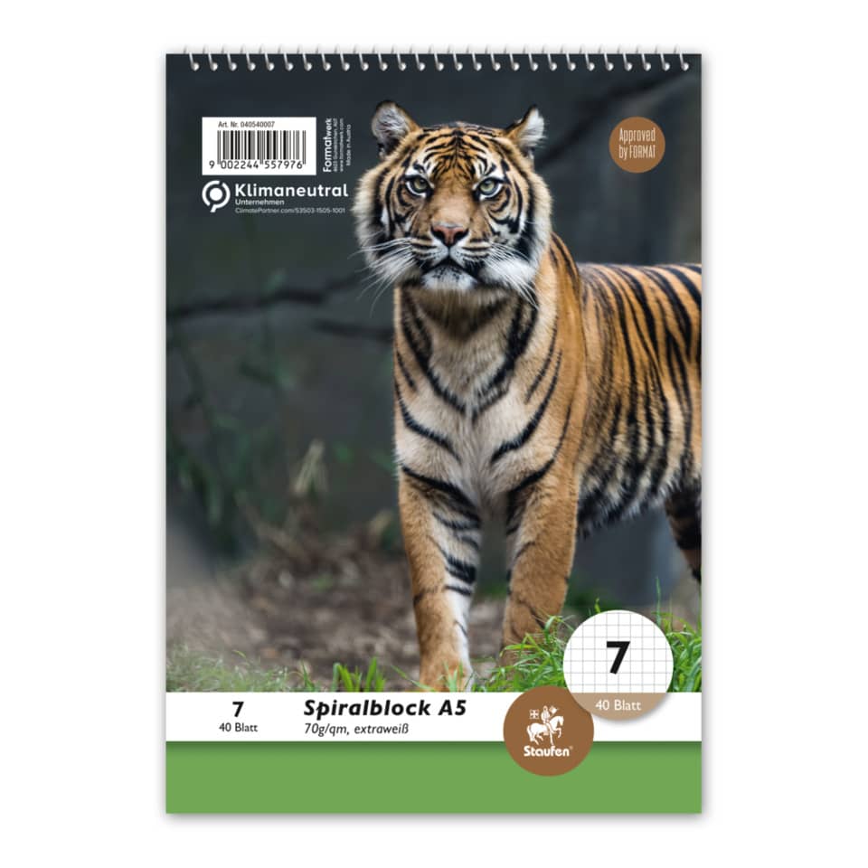Tiger, Notizblock, Spiralbindung, A5, 40 Blätter