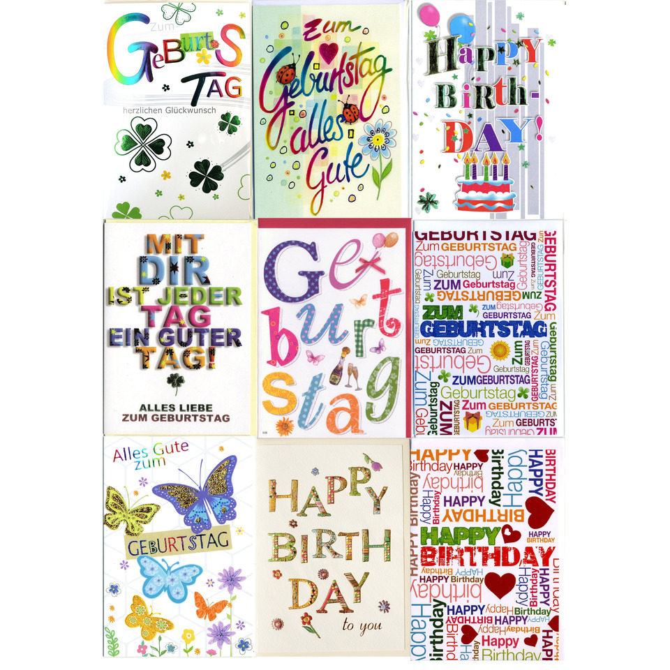 Karten, Geburtstag, Glückwünsche, Bunte Schachtel, Motiv-Design