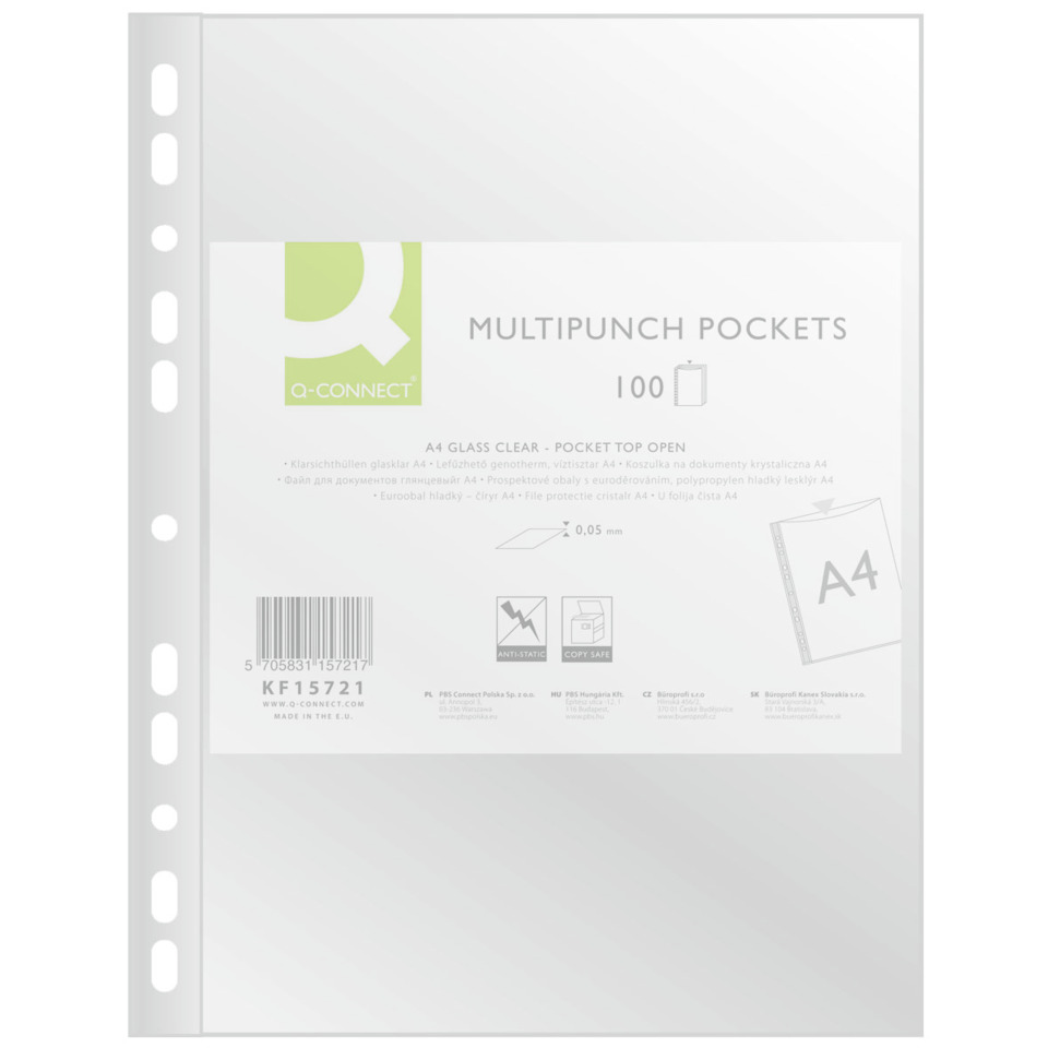 A4 Blattschutz, Glas klar, Taschen, Mehrfachlochung, Dokumentenschutz