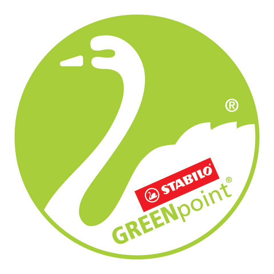 grünes rundes logo, schwanen silhouette, greenpoint, stabilo, ökologisches logo