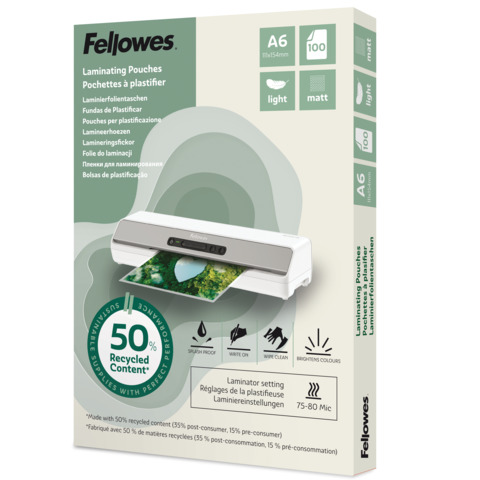 Laminierhülle, A6, 2 x 80 µm, 100 Stück, matt transparent FELLOWES 100143438