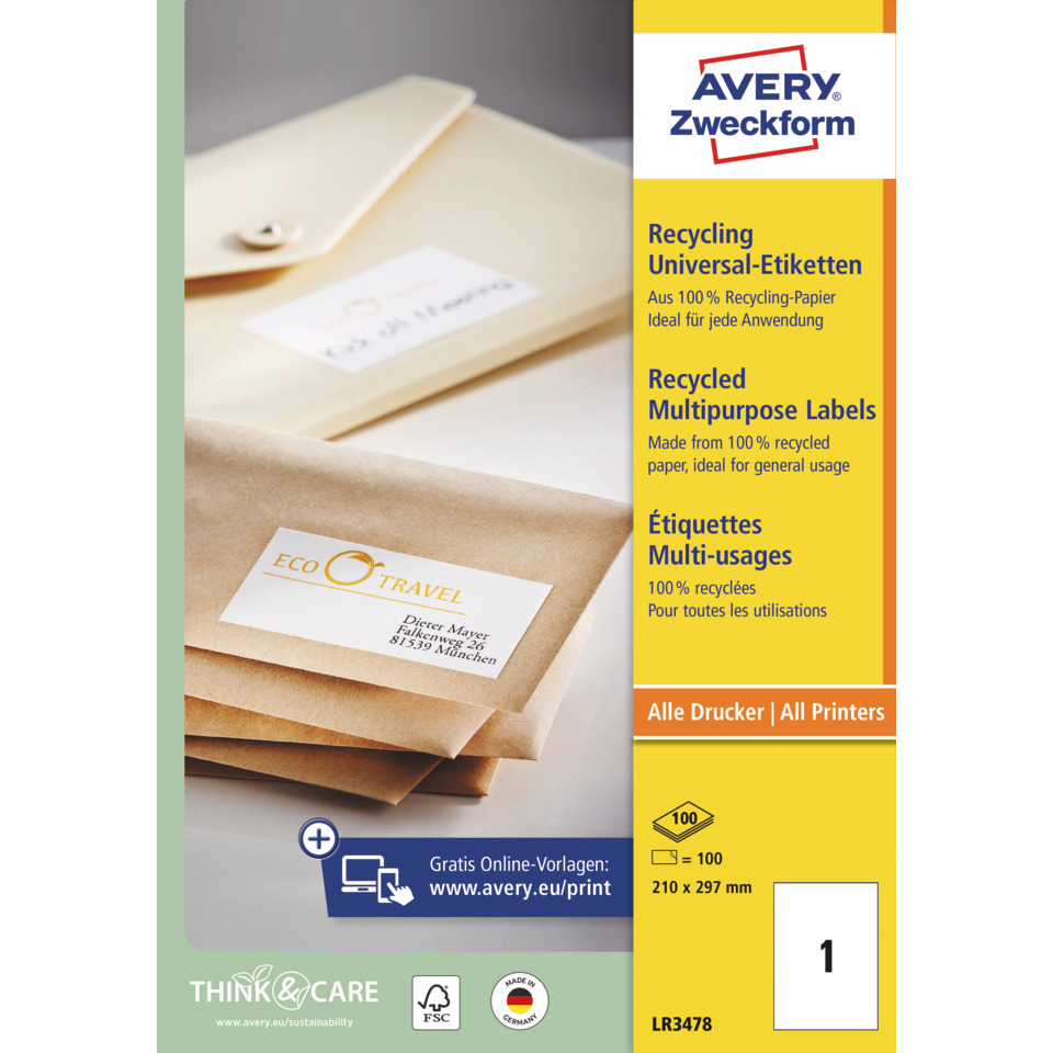 Bürobedarf, Kraftpapier, Kartenetiketten, Ummantelung, Recycling