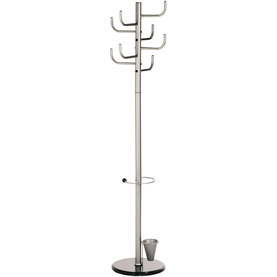 Standkammer Coat Rack, Metall, Silber, Haken, runder Fuß