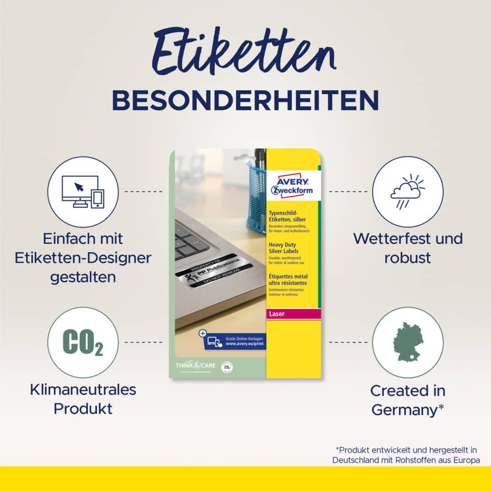 Etiketten, Zubehör, Laseretikett, Kartonverpackung, Avery