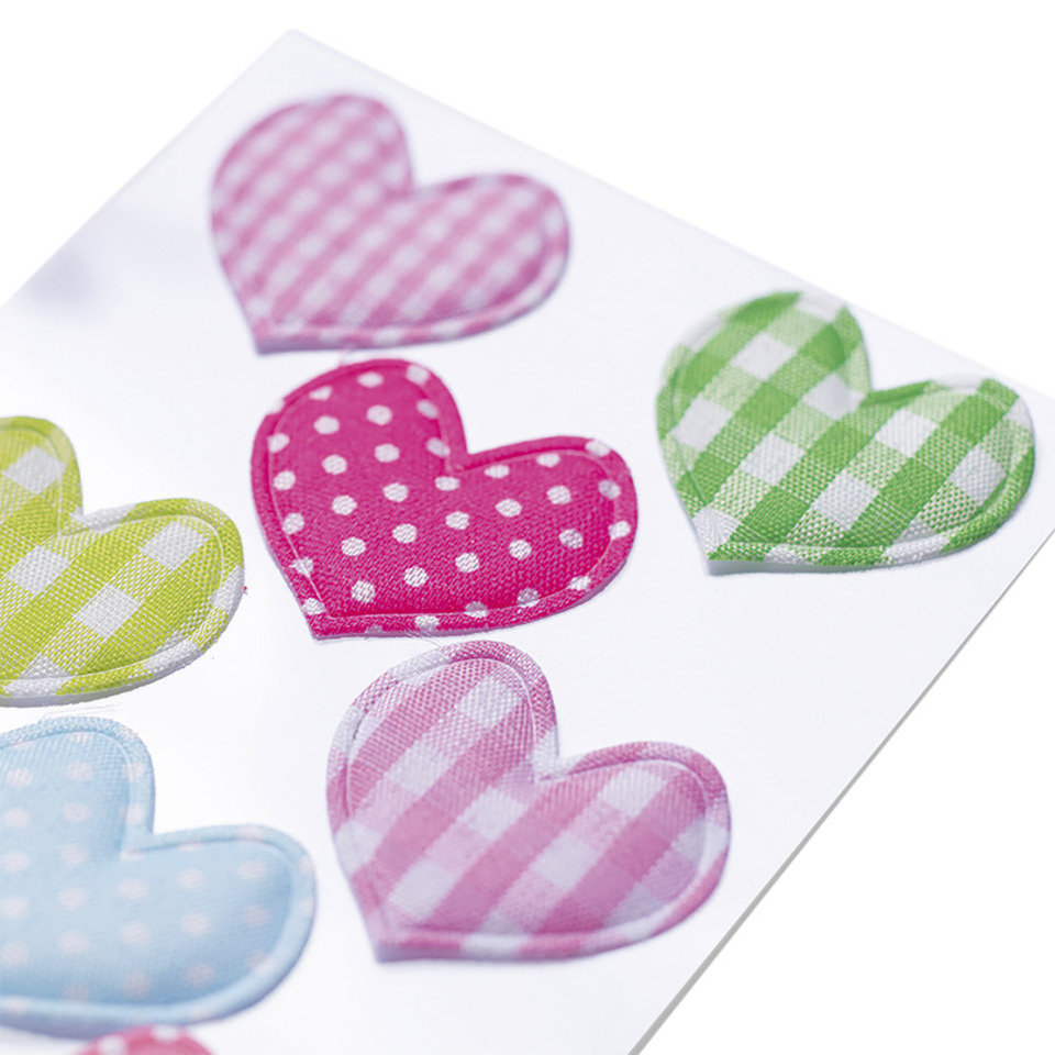 Herzaufkleber, Stoffherzen, Gingham Muster, rosa Herz, buntes Motiv