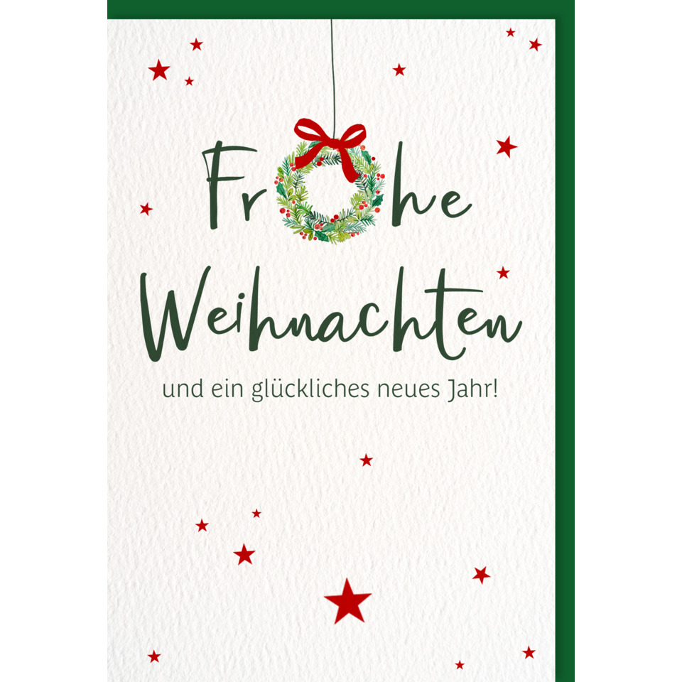 Weihnachtskarte, Wreath-Dekor, Rotstern, Grußkarte, Neujahr