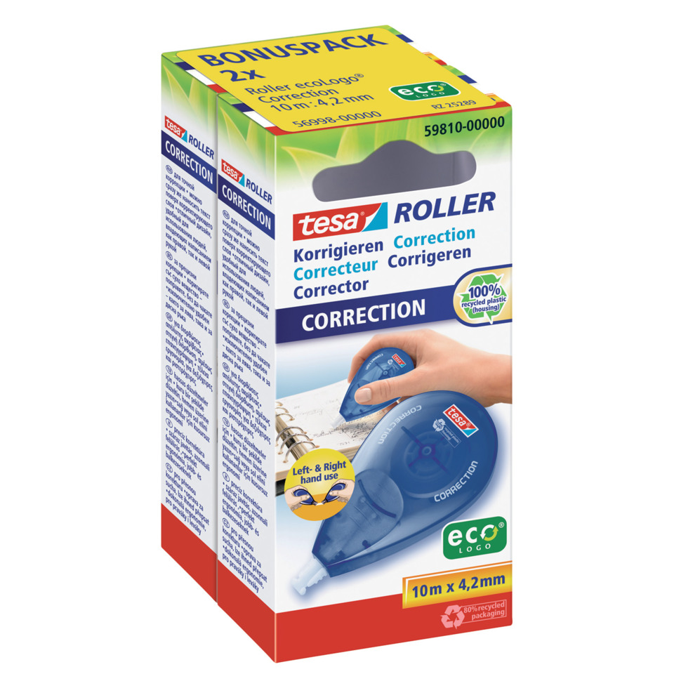Korrekturband, Korrekturroller, Korrekturrollen, Korrekturwerkzeug, Recycling-Verpackung