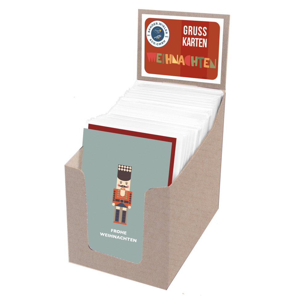 weihnachtskarten, kartenhalter, brieftaschenkarten, nutcard, holzbox