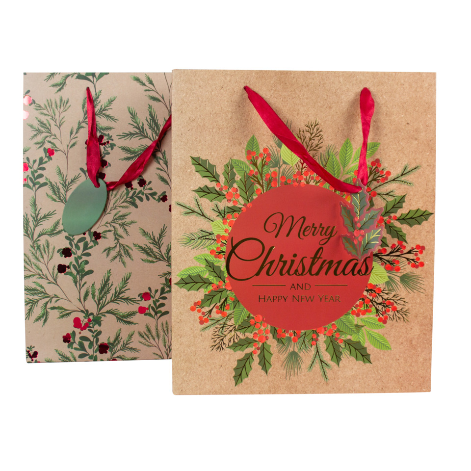 Geschenktüte, Weihnachten, Kartenmotiv, Rote Kugel, Holly-Grün