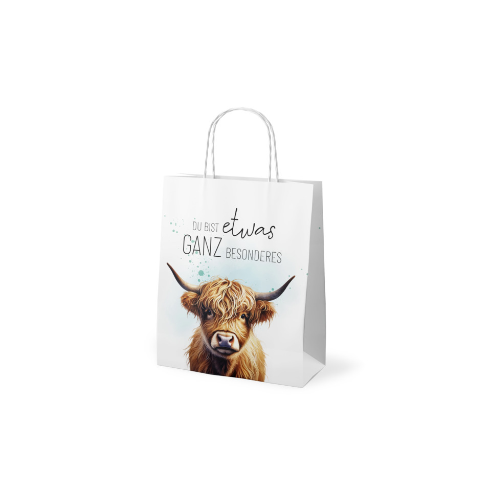 Einkaufstasche, Highland-Rind, Weiße Tasche, Geschenktüte, Tierische Illustration