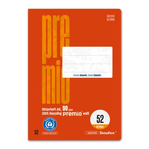 Oktavheft Premio, DIN A6, kariert 5mm, LIN52, 32 Blatt STAUFEN PREMIO 040789052