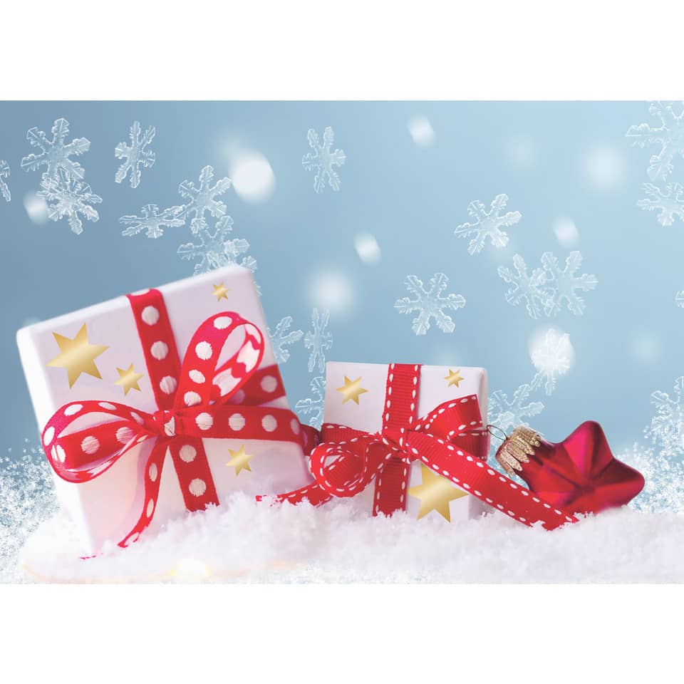 Geschenkbox, Weihnachten, Rotband, Schneeflocken, Geschenke
