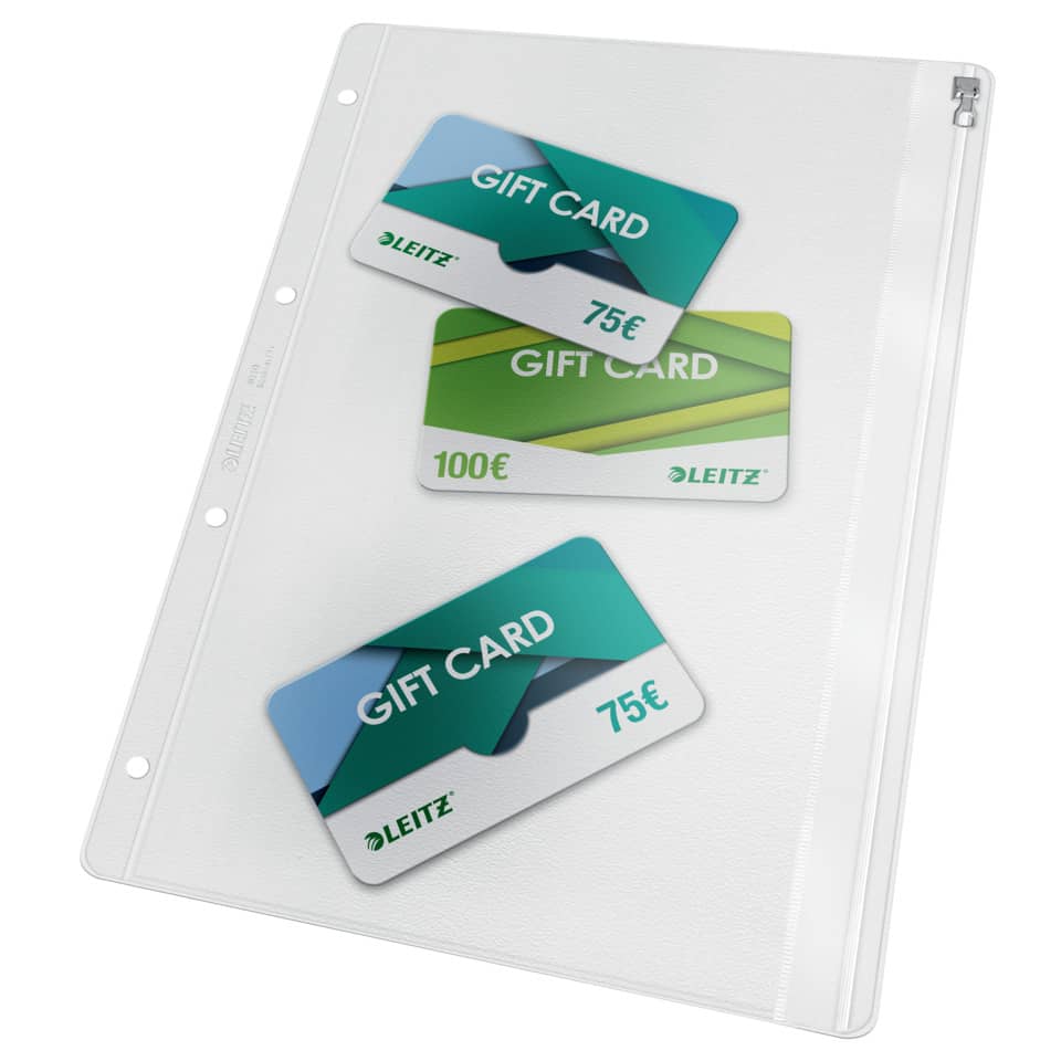 Gift card, Gutschein, Leitz, Kartenhülle, Schlitzhalterung