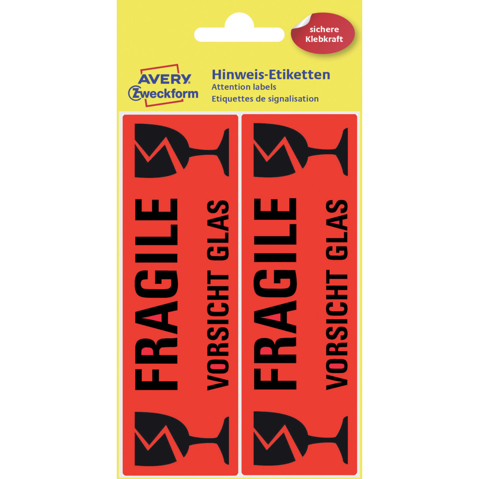 Vorsicht-Aufkleber, Fragile Glas, Warnetikett, Glasetiketten, Vorsicht Glas