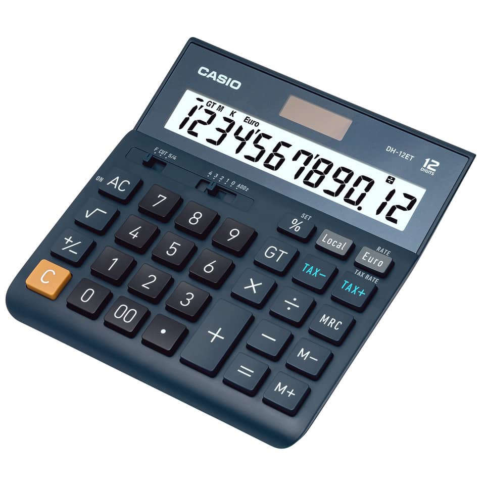 Taschenrechner, Casio, 12-stellig, Tastatur, Gehäuse dunkelblau