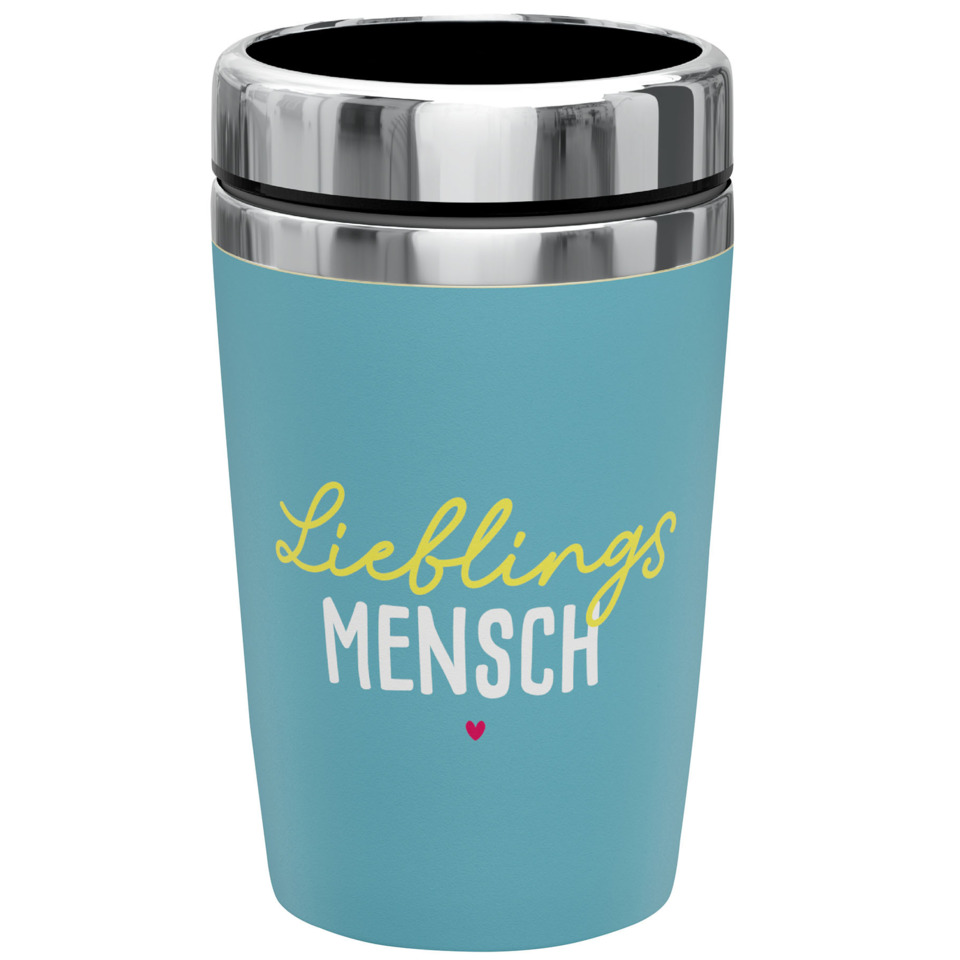 Becher, Thermobecher, Kaffeebecher, Stahl, Spruch