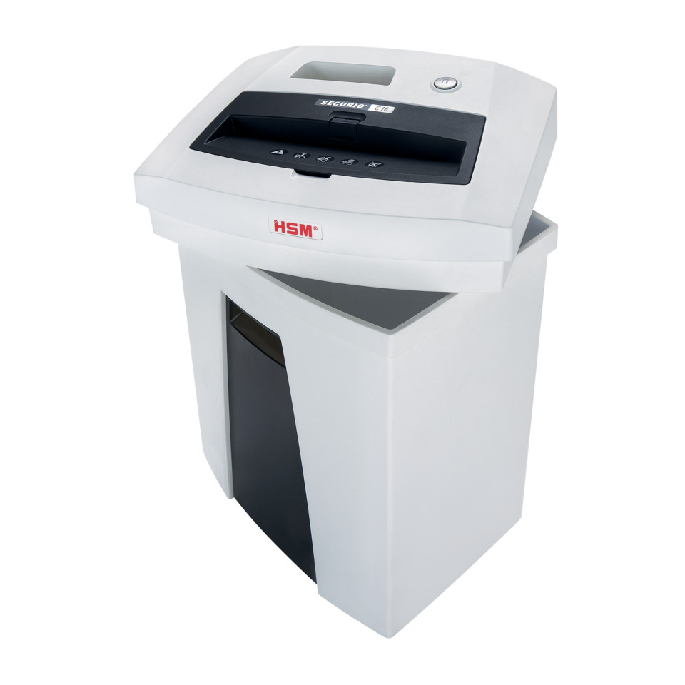 Papierschredder, Dokumentenshredder, Heimgerät, weiß, HSM Markenlogo, Papierkassette, Rächtschicht, Dokumentenscanner, Schredder, Papiervernichtungsgerät
