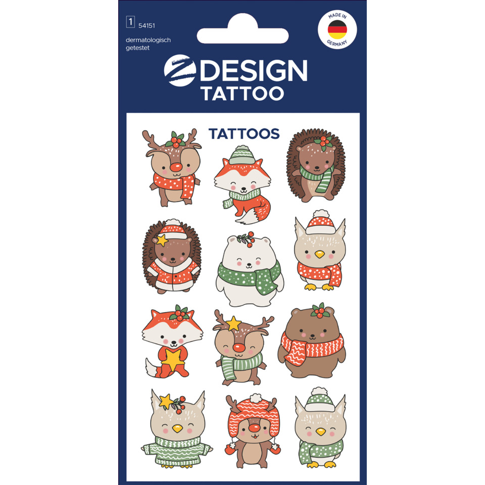 weihnachts tattoos, tier tattoos, teddy hud, winter tier, stickers