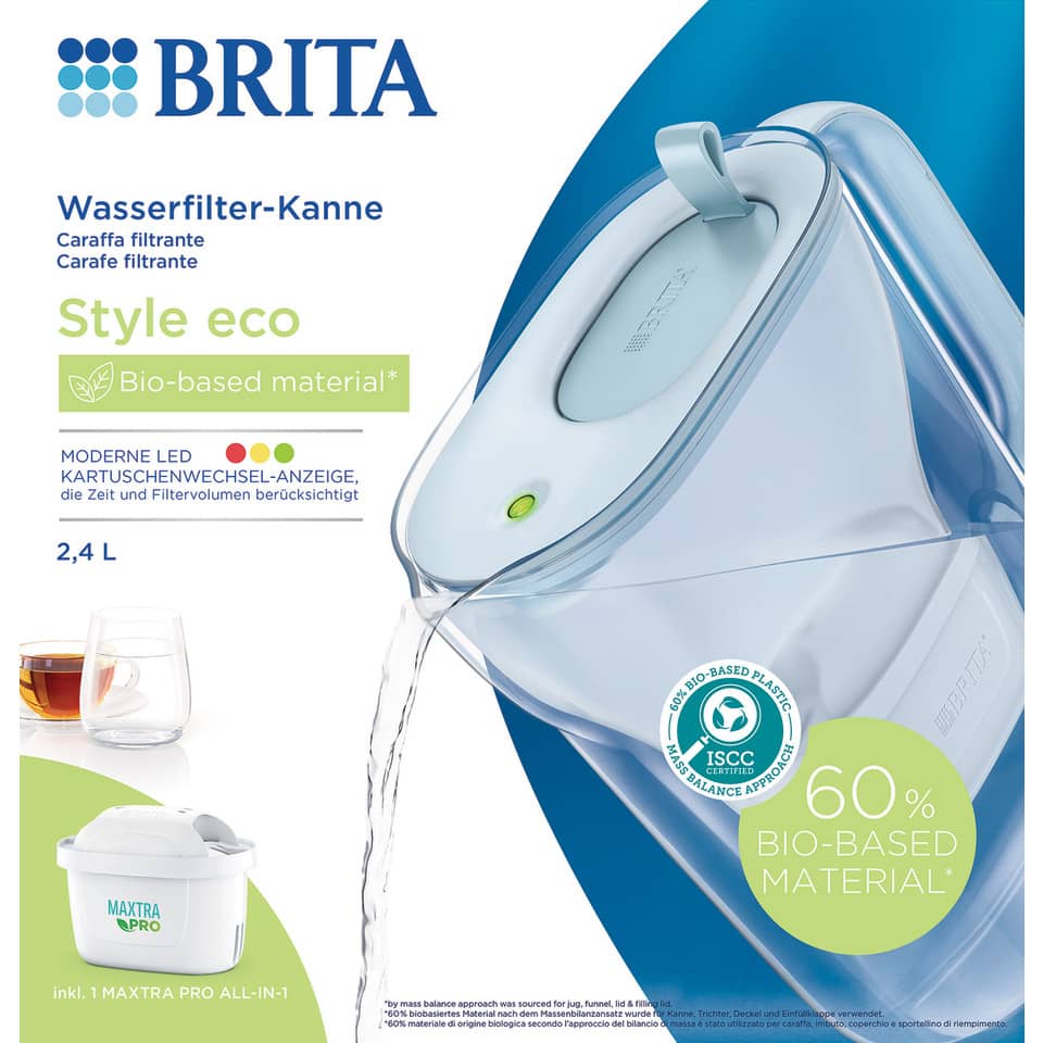 Wasserkanne, Kaffeekanne, Wasserfilter, Bio-basiertes Material, 2,4 L