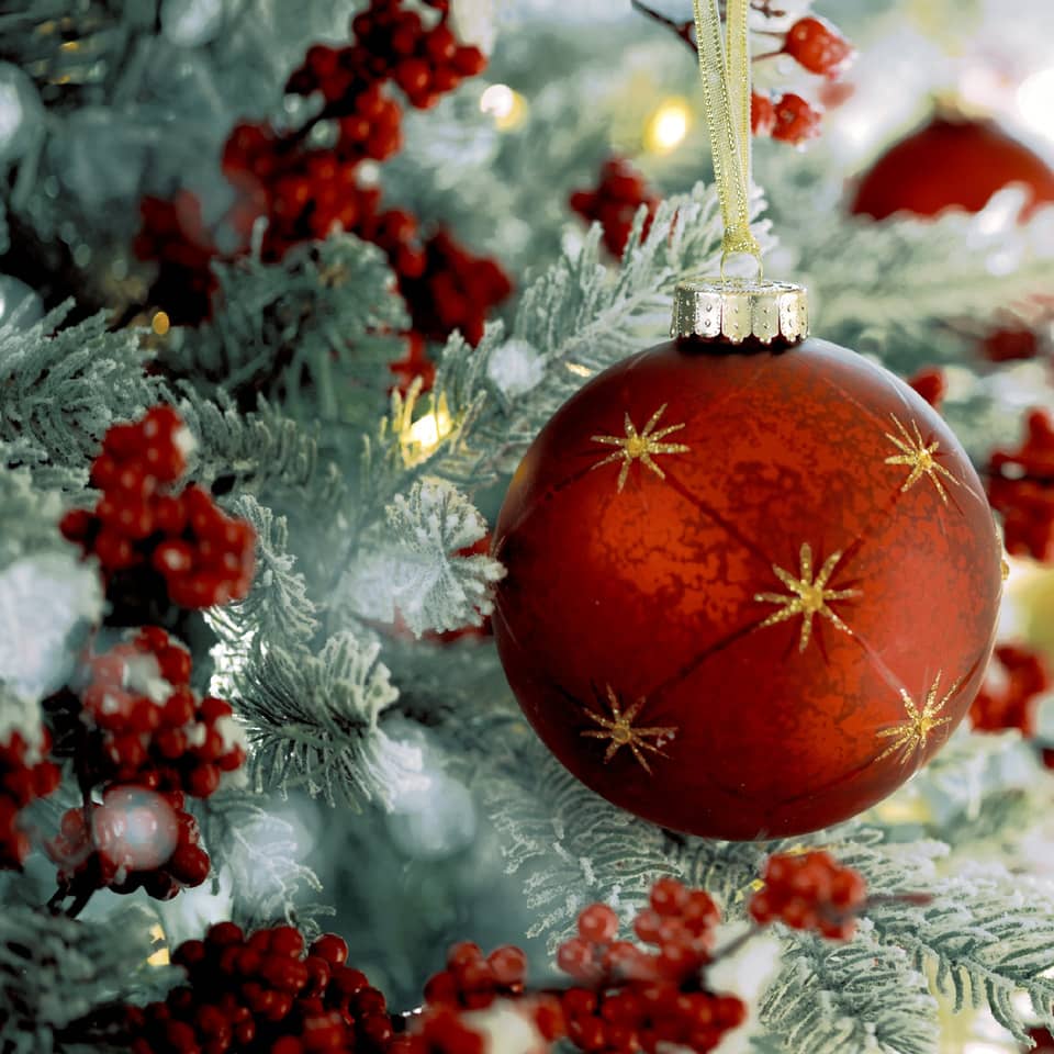 Christbaumkugel, Baumschmuck, Rot, Glitzer, Goldsterne