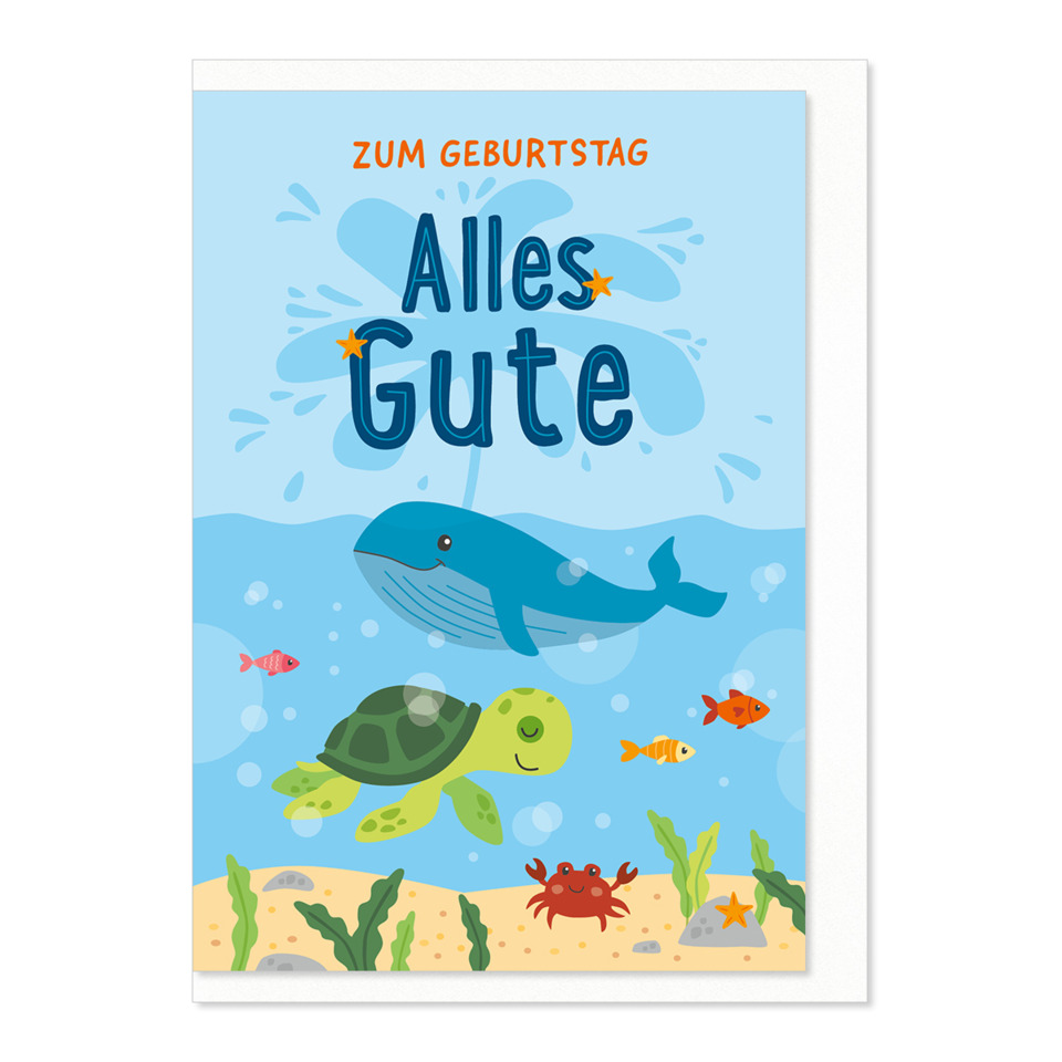 Unterwasserwelt, Schwimmende Meerestiere, Karte, Geburtstag, Alles Gute