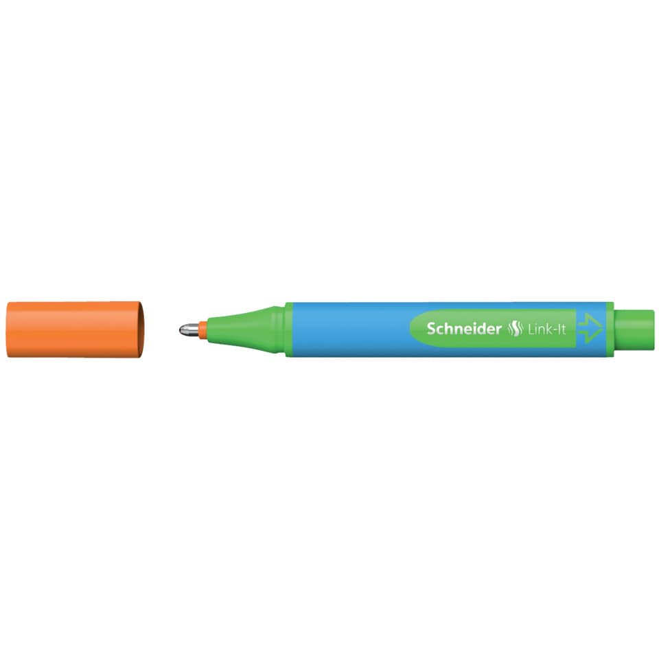 Marker, Whiteboard marker, Orange cap, Green body, Blue body