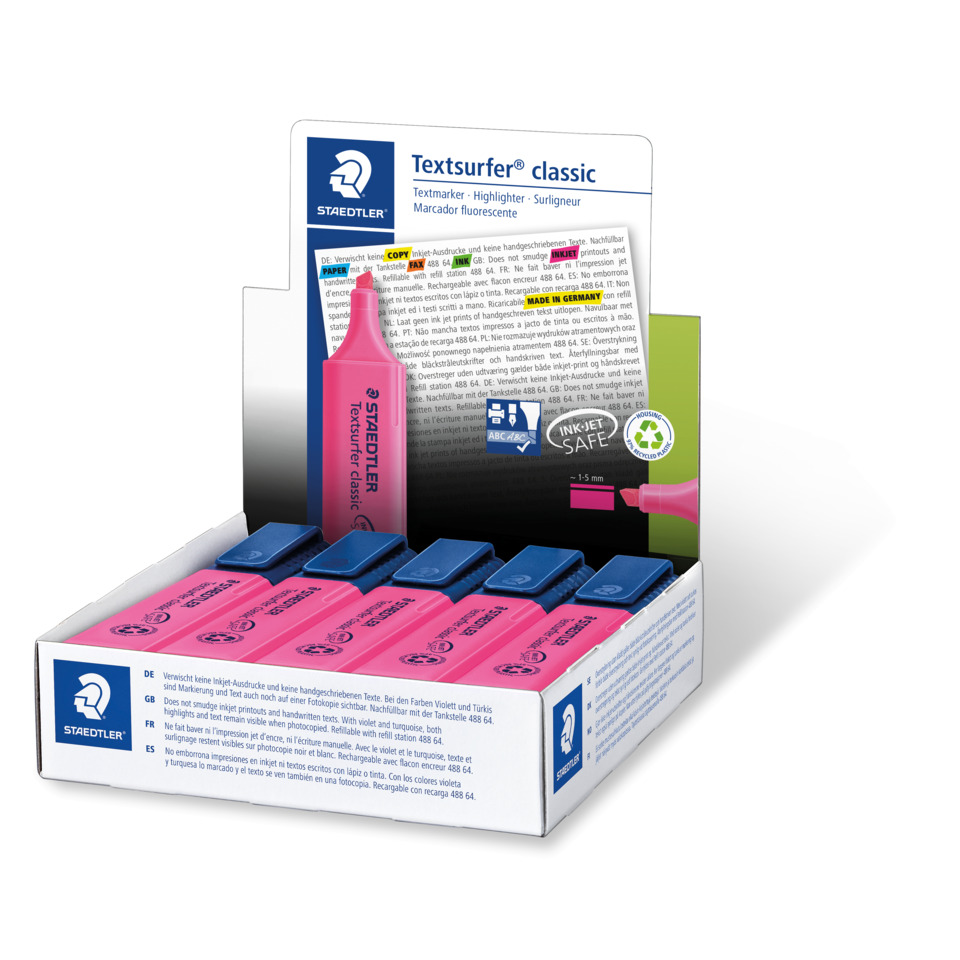 Textmarker, Marker, Highlighter, Fluorescent pink, Set of markers