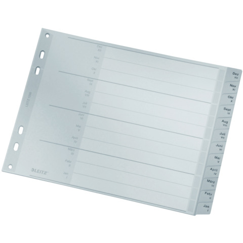 Plastikregister Dez-Jan, A4, PP, 12 Blatt, grau LEITZ 1288-00-85