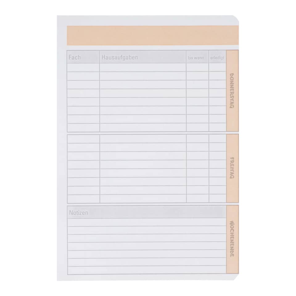 Notizenblatt, Hausaufgabenplan, Spaltenlayout, Tagesplan, Notizblock