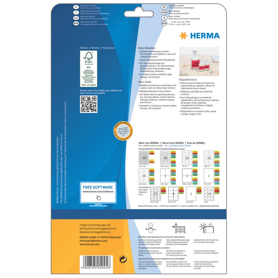 Etiketten, Neonetiketten, Druckformen, Herma, Produktetiketten