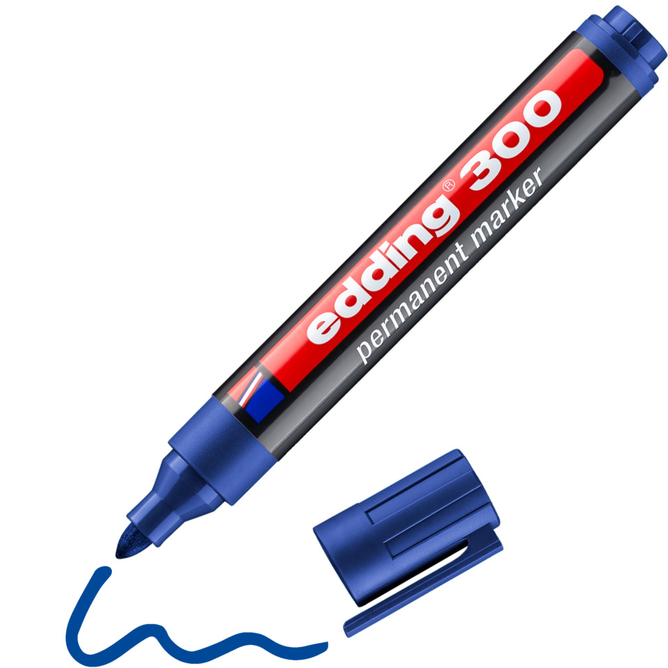 Permanentmarker, Blauer Deckel, Blaue Tinte, Roter Körper, Markerstift Spitze