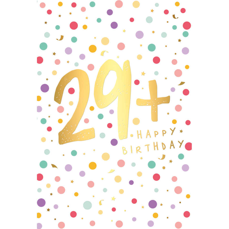 29. Geburtstag, goldene Zahl, Konfetti-Punkte, Glimmer-Zahl, Geburtstagsfeier