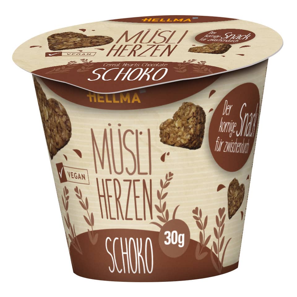 vegan, müsli, herzen, schoko, 30g